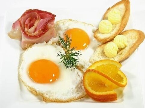 stegte æg med bacon som en forbudt mad til gastritis